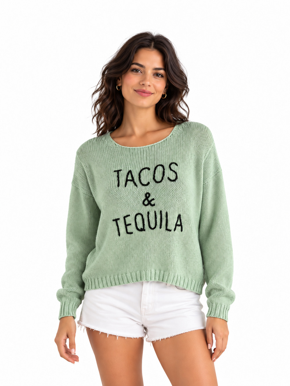 Wooden Ships Tacos & Tequila Crewneck Sweater Mint Green Size X/S Vacation